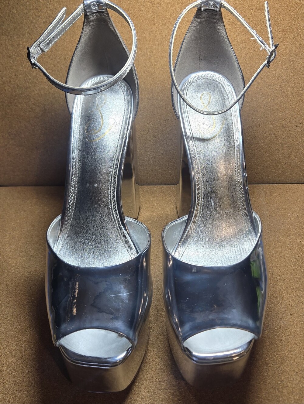Sam Edelman Womens Kori Peeptoe Platform Heel Sandal with Ankle Strap Silver 9.5